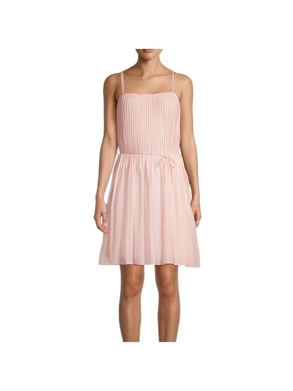 Rebecca Taylor Pintuck Silk Mini-Dress in Powder Pink (Missing Belt)